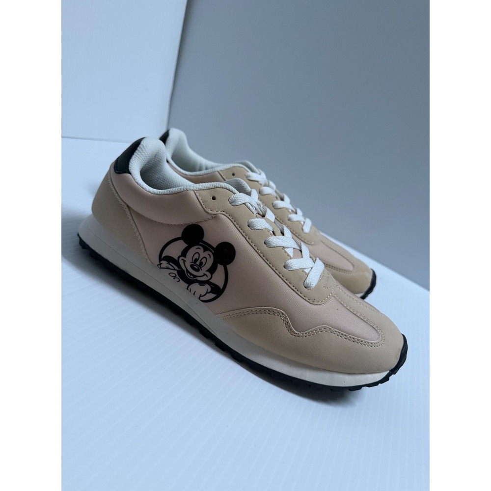 Disney Mickey Mouse Ladies Character Sneaker Tan Beige Retro Jogger Size 10 NEW
